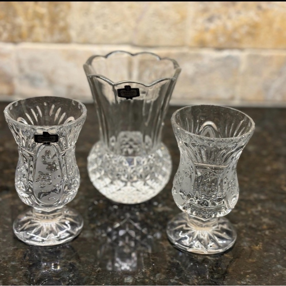 Kristal Zajecar 24% lead crystal bud vases from Yugoslavia.
